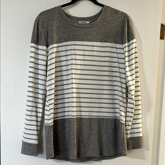 Gray and White Striped Long Sleeve Tee - Picture 1 of 6